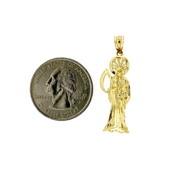 10K Real Gold Cuban Link Chain and Santa Muerte Grim Reaper Pendant Set - Picture 5 of 10